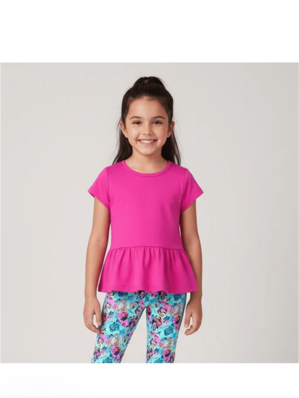 Charlie’s project Solid Hot Pink - Girls Short Sleeve Bamboo Peplum Top